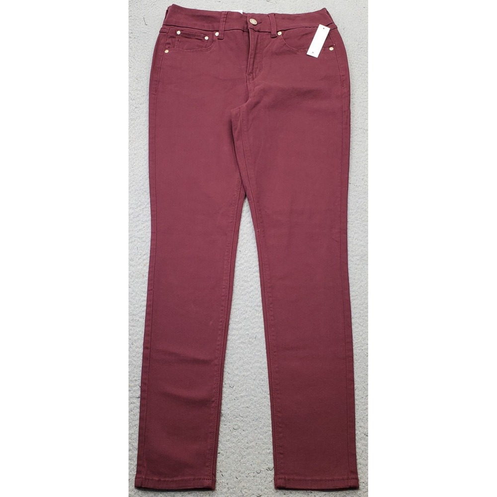 Seven7 Tummyless Skinny Jeans Womens 6 Burgundy Denim Stretch High Rise 5 Pocket